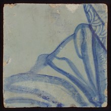 Tile with blue drawing, tile picture footage fragment ceramics pottery glaze, d 1.2