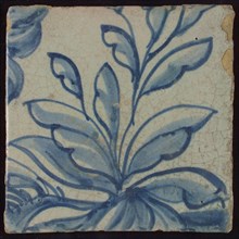 Tile with blue plant, tile pilaster footage fragment ceramics pottery glaze, d 1.2