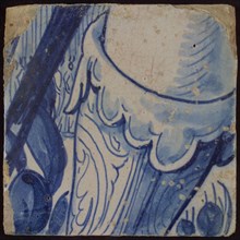 Tile with in blue part of boot, tile pilaster footage fragment ceramic pottery glaze, d 1.3