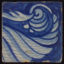 Tile with blue twisted curl, tile pilaster footage fragment ceramic pottery glaze, d 1.1