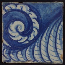 Tile with blue twisted curl, tile pilaster footage fragment ceramic pottery glaze, d 1.1