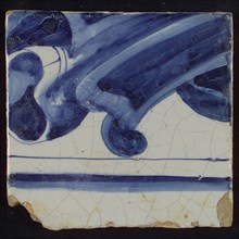 Tile with blue painting, tile pilaster footage fragment ceramic earthenware glaze, d 0.8