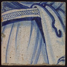 Tile with blue clothing folds, tile picture footage fragment ceramics pottery glaze, d 1.2