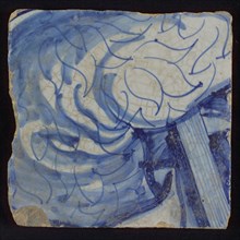 Tile with blue drawing, tile pilaster footage fragment ceramic pottery glaze, d 1.1