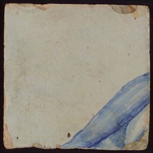 White tile with blue in corner, tile pilaster footage fragment ceramic pottery glaze, d 1.3