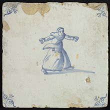 Figure tile, running figure, corner motif oxen head, wall tile tile sculpture ceramic earthenware glaze, baked 2x glazed painted