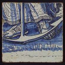 Tile from tableau 'Hoop' with feet at anchor, tile picture material fragment ceramics pottery glaze tin glaze, in form made