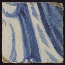 Tile with blue painting, tile filtering material fragment ceramic earthenware glaze, d 1.0