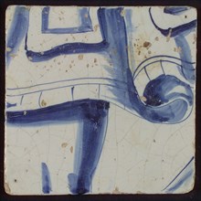 Tile with blue piece of skirt, tile pilaster footage fragment ceramic earthenware glaze, d 0.8