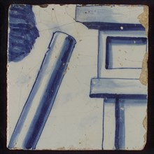 Tile with blue base and beam, tile pilaster footage fragment ceramic earthenware glaze, d 0.9