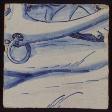 Loose tile from the 'Hoop' Tablewith an anchor in blue, tile picture footage fragment ceramics pottery glaze tin glaze, in form