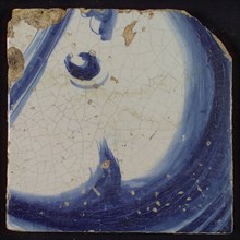 Tile with blue painting, tile pellet image fragment ceramic earthenware glaze, d 0.9