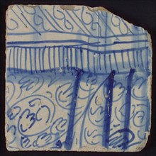 Tile with blue decorated folds, tile pilaster footage fragment ceramics pottery glaze, d 1.1