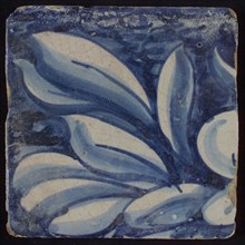 Tile with blue leaves, tile picture footage fragment ceramics pottery glaze, d 1.4