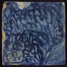 Tile with blue painting, tile pilaster footage fragment ceramic earthenware glaze, d 1.3