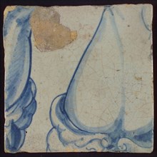 Tile with blue drawing, tile pilaster footage fragment ceramic pottery glaze, d 1.2