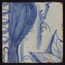 Tile with blue drawing, tile pilaster footage fragment ceramics pottery glaze, d 1.1