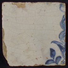 White tile with border of blue leaves, tile pilaster footage fragment ceramics pottery glaze, d 0.9