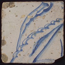 Tile with blue drawing, tile pilaster footage fragment ceramic earthenware glaze, d 1.5