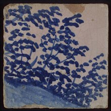 Tile with blue shrub with leaves, tile pilaster footage fragment ceramics pottery glaze, d 1.3