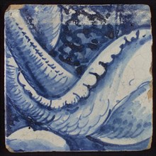 Tile with blue painting, tile pilaster footage fragment ceramic earthenware glaze, d 1.2