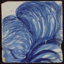 Tile with blue painting, tile pilaster footage fragment ceramics pottery glaze, d 1.2