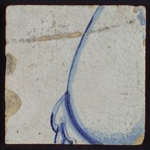 Tile with blue drawing, tile pilaster footage fragment ceramic earthenware glaze, d 0.9