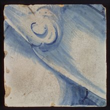 Tile with blue painting, tile pilaster footage fragment ceramic pottery glaze, d 1.1