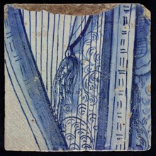 Tile with blue harp, tile picture footage fragment ceramics pottery glaze, Three tiles with blue harp and hand Probably David