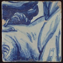 Tile with blue painting, tile pilaster footage fragment ceramics pottery glaze, d 1.1