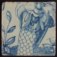 Tile with leg in blue armored, tile picture footage fragment ceramics pottery glaze, d 1.3