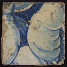 Tile with blue drawing (bone?), tile picture footage fragment ceramics pottery glaze, WYNSTRAAT