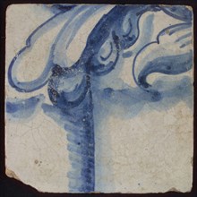 Tile with blue drawing, tile pilaster footage fragment ceramics pottery glaze, d 1.6