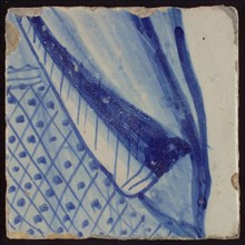 Tile with blue drawing, tile pilaster footage fragment ceramics pottery glaze, d 1.1