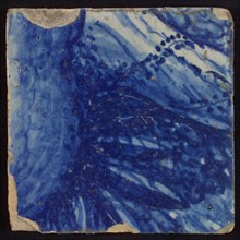 Tile with blue painting, tile pilaster footage fragment ceramic earthenware glaze, d 1.2