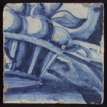 Tile with blue basket with fruit, tile pilaster footage fragment ceramic earthenware glaze, d 1.0