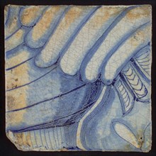 Tile with blue drawing, tile pilaster footage fragment ceramics pottery glaze, d 1.1
