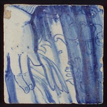 Tile with blue hand with dress, tile picture footage fragment ceramics pottery glaze, d 1.0