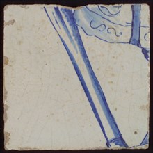 Tile with blue drawing, tile pilaster footage fragment ceramics pottery glaze, d 1.1