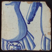 Tile with blue drawing, tile pilaster footage fragment ceramics pottery glaze, d 1.3