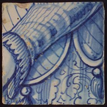 Tile with blue arm, tile picture footage fragment ceramics pottery glaze, d 1.5