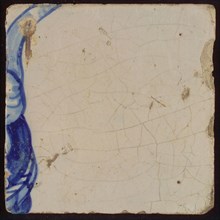 White tile with blue drawing, tile pilaster footage fragment ceramic earthenware glaze, d 1.2