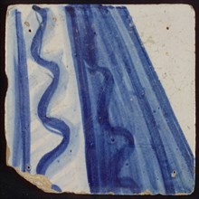 Tile with blue drawing, tile pilaster footage fragment ceramics pottery glaze, d 1.3
