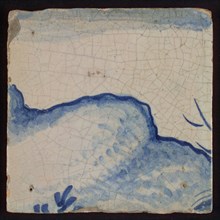 Tile with blue hill and twigs, tile pilaster footage fragment ceramics pottery glaze, d 1.3
