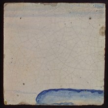 Tile with blue drawing, tile pilaster footage fragment ceramic earthenware glaze, d 1.4