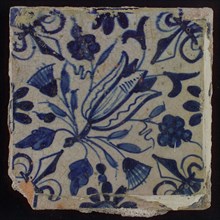 Ornament tile, diagonally placed tulip with rosette, corner pattern french lily, wall tile tile material ceramic earthenware
