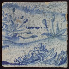 Tile with plants in blue in blue, tile pilaster footage fragment ceramic earthenware glaze, d 1.5
