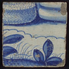 Tile with blue plants and grass, tile pilaster footage fragment ceramic pottery glaze, d 1.2