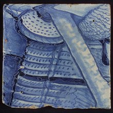 Tile with blue sword and skirt, tile pilaster footage fragment ceramic earthenware glaze, d 1.2