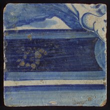 Tile with blue painting, tile pilaster footage fragment ceramics pottery glaze, d 1.3